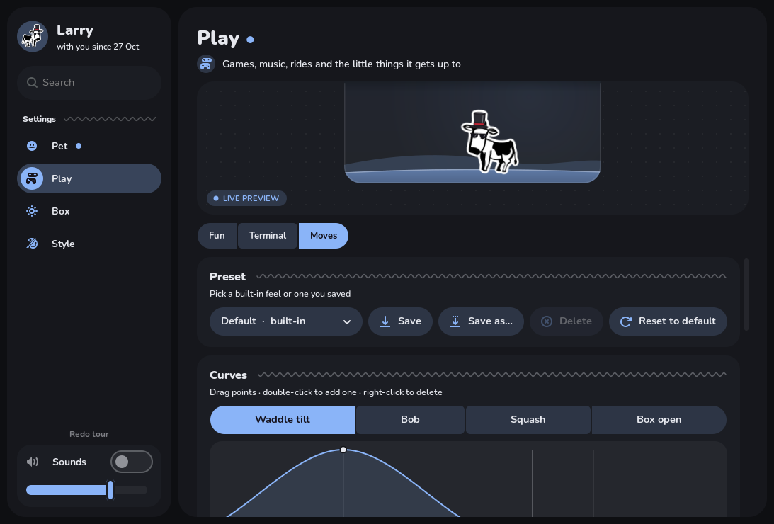 Play, Moves tab: animation curves