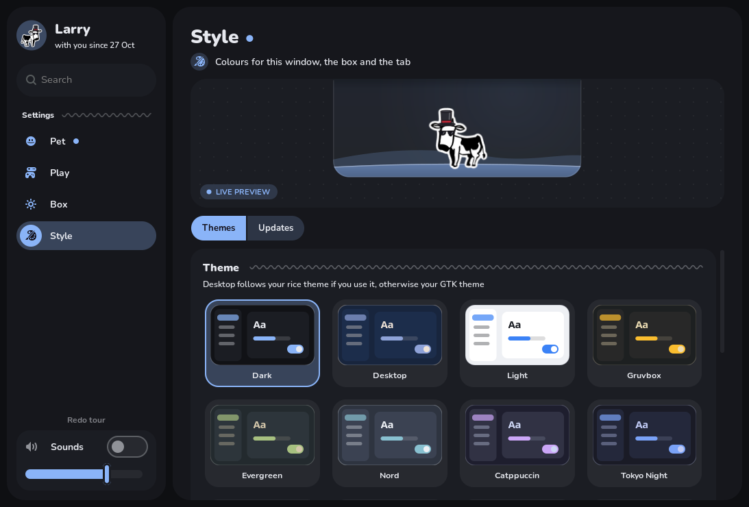 Style, Themes tab