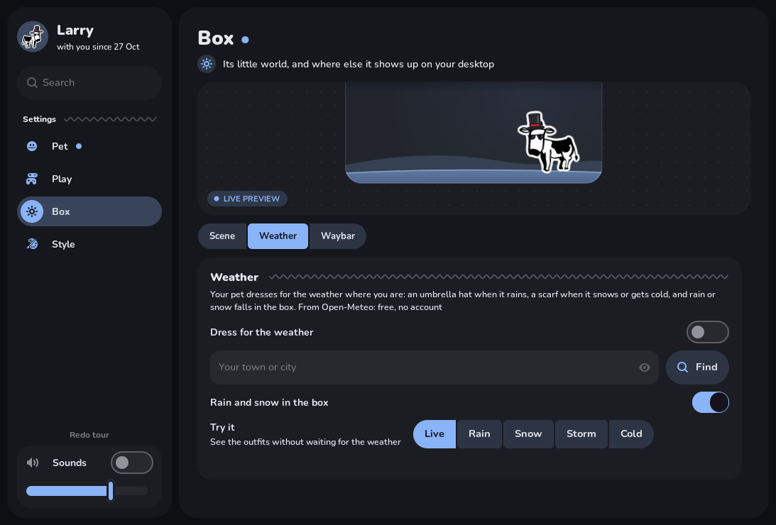 Box, Weather tab